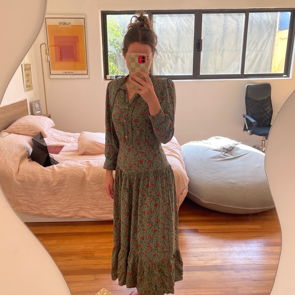 Cortefiel long flowered turquoise dress